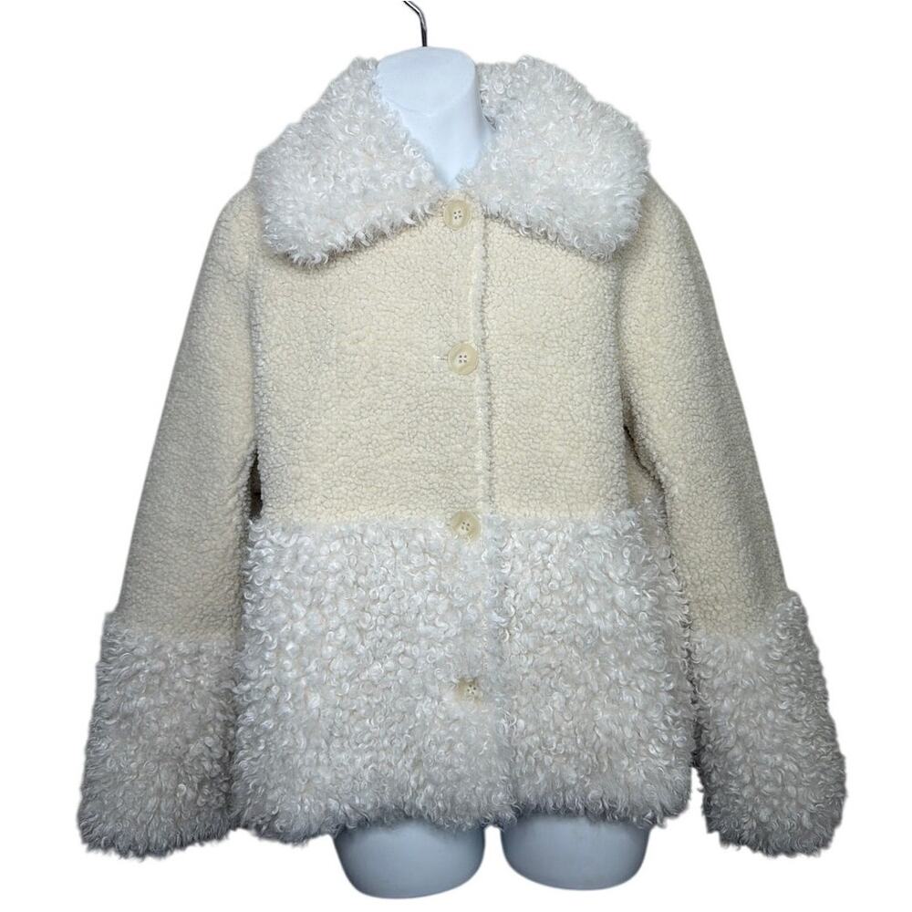 Maje Gipette Faux Fur Jacket Ecru White Teddy Fleece Coat NWT Size 36 US 4 New